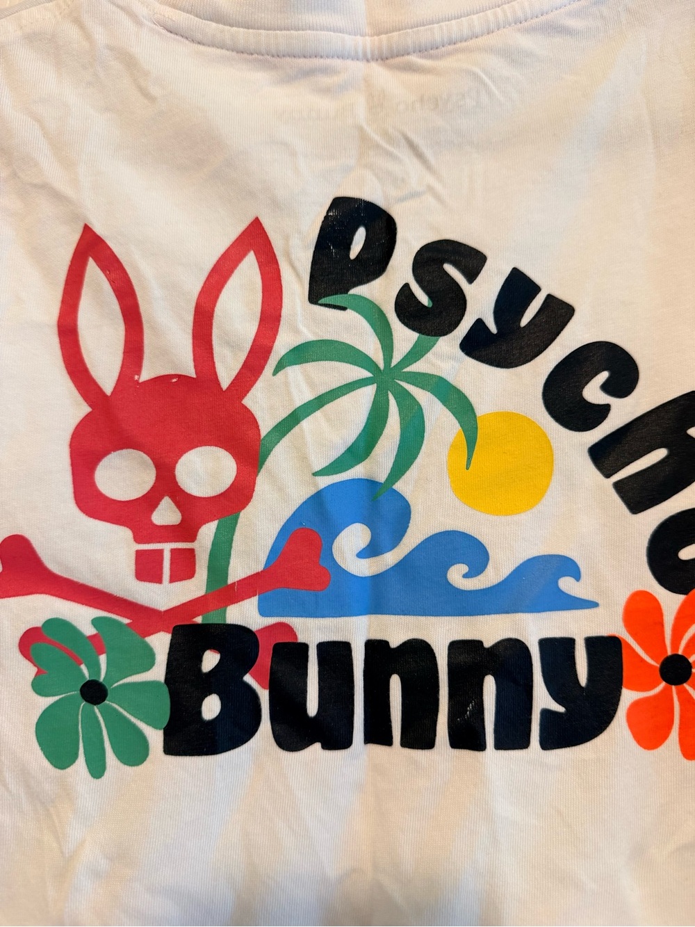 Psycho Bunny White Tee with Red Bunny & Yellow Palm - Picture 6 of 6